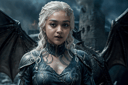 masterpiece, best quality, <lora:KeerthySuresh:1> KeerthySuresh, by [paul cézanne:pierre bonnard:0.56] intricate realistic photo, lifelike composition,(in action:1.3), as (Daenerys Targaryen), Game of Thrones, dragon breathing fire in background