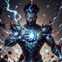 <lora:ThunderMagic-22:0.8>, thundermagic , excessive energy ,  charged aura, wizard, man, <lora:Gigachadv1:0.65> gigachad, glowing hair ,upper body, holding an energy ball