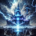 <lora:ThunderMagic-22:0.8>, thundermagic , excessive energy ,  charged aura, runes, kingdom, buildings, castle ,  
