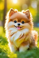 A cute dog,fluffy fur,adorable active eyes,playful paws,cosy sleeping spot,soft whiskers,beautiful patterned coat,bright and expressive eyes,curious and playful nature,smooth and sleek body,graceful and agile movements,[dog toys],[green garden background],[colorful sunlight filtering through the trees],[vibrant and cheerful atmosphere],(best quality,ultra-detailed),[soft lighting],realistic colors, [bokeh]
