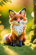 A cute fox,fluffy fur,adorable active eyes,playful paws,cosy sleeping spot,soft whiskers,beautiful patterned coat,bright and expressive eyes,curious and playful nature,smooth and sleek body,graceful and agile movements,[fox toys],[green garden background],[colorful sunlight filtering through the trees],[vibrant and cheerful atmosphere],(best quality,ultra-detailed),[soft lighting],realistic colors, [bokeh]