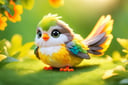 A cute bird,fluffy fur,adorable active eyes,playful paws,cosy sleeping spot,soft whiskers,beautiful patterned coat,bright and expressive eyes,curious and playful nature,smooth and sleek body,graceful and agile movements,[bird toys],[green garden background],[colorful sunlight filtering through the trees],[vibrant and cheerful atmosphere],(best quality,ultra-detailed),[soft lighting],realistic colors, [bokeh]