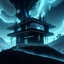 abyssaltech aesthetics,  scifi house on hill,  from a scifi futuristic abyssaltech world,  dissolving,  abyss,  volumetric lighting, <lora:EMS-79508-EMS:0.800000>