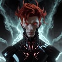 abyssaltech aesthetics,  scifi abyssaltech scholar male with a styled red hair,  glowing eyes,  pale skin , from a scifi futuristic abyssaltech world,  dissolving,  abyss,  volumetric lighting,  bust shot, <lora:EMS-79508-EMS:1.000000>