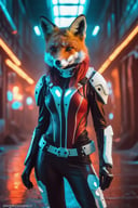 RAW photo, female anthro (red fox:1.1) | wearing futuristic cyberwear, | futuristic setting setting | macropose, cinematic, professional composition, dramatic striking, artistic, mystical, open background, very detailed, magic, creative, positive, pure, glowing, vibrant