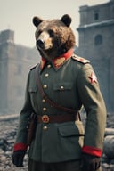 anthro (bear:1.1) (man:0.9 | wearing soviet soldier clothes, | world war two setting | 3/4 pose, warm, dynamic, holy, dramatic, detailed, intricate, elegant, highly contrasted, sharp focus, beautiful, focused, color light, epic