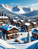 ((best quality)), ((masterpiece)), ((realistic,digital art)), (hyper detailed),DonMC0ff33Ch0c, Ski Resort Town, organic, irregular shapes , <lora:DonMC0ff33Ch0c_XL-000009:0.8>