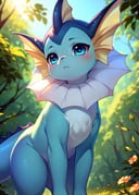 <lora:F1-Furry-Eeveelution:0.75>, uploaded on e621, ((by Castitas, by Makoto Shinkai, by Hioshiru, by Glacierclear, by Rumiko Takahashi)), solo chibi (quadruped feral:1.4) ((Vaporeon)) with ((blue violet body)) and ((clear light blue eyes)) and (whale tail),  (detailed Vaporeon), ((detailed fluffy fur)), (half-length portrait, looking away, three-quarter view, [low-angle view]:1.2), BREAK, (detailed background, depth of field, half body shadow, sunlight, ambient light on the body), (intricate:0.7), (high detail:1.2), (unreal engine:1.3), (sharp focus:1.1), [explicit content, questionable content], (masterpiece, best quality, 4k, 2k, shaded, absurd res)
