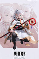 1girl, IncrsNikkeProfile, <lora:NikkeProfile:1>, full body, zoom layer, holding weapon, holding staff, one knee, Frieren, twintails, earrings, FrierenBase, twintails, earrings, white capelet, striped shirt, white skirt, long sleeves, belt, black pantyhose, <lora:CHAR-Frieren:1>