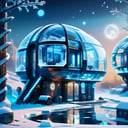 hyper detailed masterpiece, dynamic realistic digital art, awesome quality,DonMFr0stP4nkXL mobile homes, brick,clay tiles roof, reflective moonlight on snow, pathway lighting,snow, ice  <lora:DonMFr0stP4nkXL-000006:1>