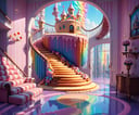 (Masterpiece,  best quality:1.3),  highly detailed,  fantasy,  ,  8k,  candyland,  dynamic,  cinematic,  ultra-detailed,  full background,  indoors,  fantasy,  illustration,  drip,  sparkle,  pancake:1.3),  high-rise staircase,  door,  widow,  curtain, syrup,  couch,  pillow,  round table, reflective floor,  glitter,  scenery,  ((no humans)),  drizzle,  beautiful,  (shiny:1.2),  various colors,  bloom:0.4,  extremely detailed,  striped,  multicolored theme,  rainbow,  (gradients),<lora:EMS-169703-EMS:0.800000>