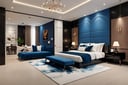 Masterpiece, raw photo, 1 bedroom, elegant and luxury, modern style. Balack, white and blue colors
,Retouch all bugs,Unique Masterpiece