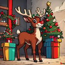 <lora:Diives_Style:0.8>,((masterpiece,best quality)), absurdres, <lora:Rudolf_Red_Nose:0.8>, Rudolf_Red_Nose, solo, Reindeer, animal focus, full body,  solo, smile, looking at viewer,  Christmas, Christmas tree