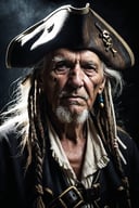Award-winning photo,  face shot, old pirate ,dark  atmosphere, 
