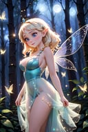 modisn disney (disney pixar style:1.2) (cute adorable girl:1.1), Humanoid fairy,  enchanting,  whimsical, pale skin,  mystical,  magical,  ethereal,  wings,  forest,  moonlight,  starlight,  mist,  serenity,  fairy lights,  soft focus,   thin and fit,  large breasts,  