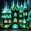 hyper detailed masterpiece, dynamic, awesome quality,DonM3lv3sXL fairy godmother's enchanted chateau, cement board, torches (traditional or modern),bioluminescent phytoplankton, bar lighting <lora:DonM3lv3sXL-000005:0.85>