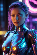 (best quality,4k,8k,highres,masterpiece:1.2),ultra-detailed,physically-based rendering,professional,vivid colors,bokeh,cyborg girl,made only glass,neon cables,gears,transparent body,mechanical details,glowing eyes,reflective surface,subtle reflections,ethereal,luminous,metallic highlights,sci-fi,futuristic,neon lights,blue and purple color palette,dynamic lighting