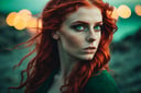 cinematic film still With her fiery red hair and emerald green eyes, she was the epitome of individuality in a sea of conformity. captured on a sony A6000, shallow depth of field, vignette, highly detailed, high budget Hollywood film, bokeh, cinemascope, moody, epic, gorgeous, film grain