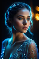 (high quality,4k,8k,highres,masterpiece:1.2),ultra-detailed,realistic,beautiful detailed eyes,beautiful detailed lips,extremely detailed eyes and face,longeyelashes,fantastic magical portrait,breathtaking glowing silhouette of a woman,ethereal and dreamlike figure,dressed in flowing delicate garments,gentle gaze piercing through the darkness,mysterious aura surrounding her,translucent skin emitting a soft radiance,translucent body like an ethereal apparition,curved lines and graceful movements,neon lights illuminating her delicate features,glimmering light particles floating around her,creating a surreal and otherworldly atmosphere,vibrant and vivid colors,painted with mesmerizing cmyk colors,adding depth and dimension to the portrait,backlit by a mesmerizing glow,casting a beautiful and enchanting aura around her,masterfully captured moment frozen in time,amazing fusion of the real and the surreal,creating a captivating and immersive visual experience.