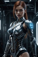 (best quality, 8K, highres, masterpiece), hyper-detailed, (photo-realistic, lifelike) medium shot of a semi-cyborg female with biomechanical arms. The cinematic lighting accentuates the intricate details of her cybernetic limbs, creating a visually stunning image that blurs the line between human and machine. This high-resolution masterpiece captures the essence of technological fusion and human beauty.