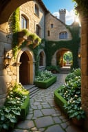 (best quality,4k,8k,highres,masterpiece:1.2),ultra-detailed,(realistic,photorealistic,photo-realistic:1.37),vibrant colors,medieval,captivating,tranquil,exquisite detailing,enchanting atmosphere,serene landscape,historic architecture,splendid gardens,impressive stone walls,blossoming flowers,richly decorated interiors,ornate furniture,golden chandeliers,peaceful courtyard,sparkling fountains,picturesque view,scenic beauty,ethereal sunlight,soft shadows,romantic ambiance,majestic towers,secret passages,fairy tale-like,storybook castle,cobblestone pathways,ivy-covered walls,peaceful haven,intimate hideaway,magical escape,serenity and tranquility,whimsical charm,fascinating artwork,romantic skies,lush greenery,natural beauty,fresh air,fleeting moments of happiness.
