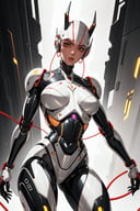1girl, solo, greapefruit color, cyborg style, cyborg, wire, cable, android, mechanical body part, hd, looking_at_viewer,