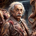 <lora:RottenTech-30:0.8>,rottentech , scifi,biohazard, filthy, dry, man , Albert Einstein, <lora:Albert Einstein:0.8> , scientist coat, 