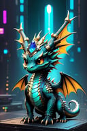 ral-smoldragons, a small dragon with a crown on its head, cyberpunk style, two dragonwings on his back  Disney pixar style