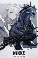 masterpiece, (detailed, highres, best quality), <lora:spleviathan-10:1> leviathandef, no humans, glowing eyes, <lora:NikkeProfile:1> IncrsNikkeProfile, zoom layer, holding weapon, holding gun, one knee