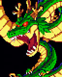 shenlong, dragon, open mouth, teeth, fangs, sharp teeth, claws, dragon, wyrm red eyes, night, long dragon, clouds, close up, glowing eyes, scales, snake, reptile, 1 head:1.4, solo:1.4

,Pixel art