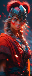 A stunning intricate full color portrait of woman (viking warrior), (barbarian), epic character composition, by ilya kuvshinov, alessio albi, nina masic, sharp focus, natural lighting, subsurface scattering, f2, 35mm, film grain, , perfect composition, beautiful detailed intricate insanely detailed octane render trending on artstation, 8 k artistic photography, photorealistic concept art, soft natural volumetric cinematic perfect light, chiaroscuro, award - winning photograph, masterpiece, oil on canvas, raphael, caravaggio, greg rutkowski, beeple, beksinski, giger