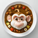 (From Above:2.0), Japanese Curry Rice, monkeys cartoon head, 
(Masterpiece, Best Quality, 8k:1.2), (Ultra-Detailed, Highres, Extremely Detailed, Absurdres, Incredibly Absurdres, Huge Filesize:1.1), (Photorealistic:1.3), By Futurevolab, Portrait, Ultra-Realistic Illustration, Digital Painting. 