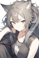1girl, furry girl, wolf girl , anthro wolf ,Sitting with one hand running through the hair, portrait, close-up, irezumi , masterpiece, best quality, aesthetic,
