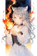 1girl, wolf girl , embracing fire with flickering fingers, manipulating flames,
masterpiece, best quality, aesthetic,persian miniature, neue wilde,