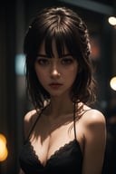 cinematic film still, a girl about 28 years old, clear facial contour, upper body, looking at viewer, Beautiful dynamic dramatic dark moody lighting, volumetric, shadows, art atmosphere.  BREAK, shallow depth of field, vignette, highly detailed, high budget Hollywood movie, bokeh, cinema scope, moody
