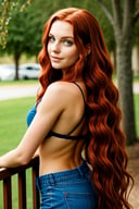 beautiful woman, long flowing red hair