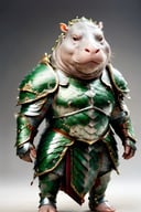 photorealistic portrait of Dressed animals - a fat baby hippo warrior,( intimidating pose), high quality,(horror) ,intricate details, highly detailed ((dragon armor)) ,highly detailed decorations, , (), studio lighting,(full body image:1.5),dragon armor