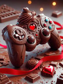 scifi, ValentineTech, chocolate, tasty details, game controller, blurry_background, , hyper detailed