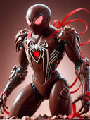scifi, ValentineTech, chocolate, tasty details, white robotic spider-man, blurry_background, , hyper detailed
