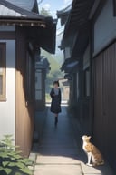 1girl,photographic realism,plains, Changing Season,Alley Cat,door, masterpiece, best quality, aesthetic,