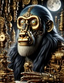 DonMSt34mP yeti, god of writing, knowledge, magic, depicted as a man with the head of an baboon, keeper of divine knowledge, associated with the moon and reckoning of time, revered as a wise counselor and magician, guardian of sacred texts , steampunk  <lora:DonMSt34mP:0.8>