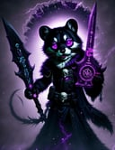 cute anthro ferret, death knight, DonMD34thKn1gh7XL wielding runeblade, purple glowing runes,  <lora:DonMRun3Bl4d3-000008:0.85>