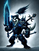 cute anthro beaver death knight, DonMD34thKn1gh7 wielding runeblade, blue glowing runes,  <lora:DonMRun3Bl4d3-000008:0.95>