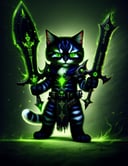 cute anthro cat, death knight, DonMD34thKn1gh7XL wielding runeblade, green glowing runes,  <lora:DonMRun3Bl4d3-000008:0.85>