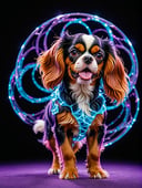 Cavalier King Charles Spaniel, alluring, 80mm, RTX, celestial, dreamlike,  blacklight photography as a street fighter character, Shattered glass reflecting vibrant hues, dances in an ethereal swirl
