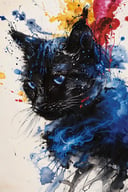 (masterpiece,best quality,realistic,), cat, no humans, solo, colorful paint splatter, blue eyes, colorful ink wash painting, animal focus, colorful theme, colorful, looking at viewer,colorful background, ,ink, ink smoke,