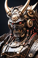 samurai robot, machine, portrait, horns, 
black background, masterpiece, best quality, realistic, raw photo, 