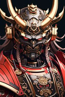 samurai robot, machine, portrait, horns, 
black background, masterpiece, best quality, illustration, 