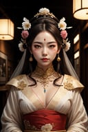 (best quality, 8K, ultra-detailed, masterpiece), (cinematic montage, traditional animation), Create a captivating 8K masterpiece that seamlessly blends the grace of a geisha with the aesthetics of futuristic robots. The geisha should wear intricate body-painting, featuring delicate flowers on her face, representing a unique fusion of tradition and innovation. Emulate the style of an appropriation artist, using cinematic montages and traditional animation techniques to convey a dynamic anime-inspired scene. Incorporate elements from schlieren photography to infuse an otherworldly, ethereal quality into the composition. This artwork should serve as a true masterpiece, offering a mesmerizing journey through the realms of art, culture, and technology