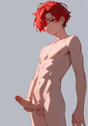 (score_9,score_8_up,score_7_up,),1boy,completely nude,thin,standing,middium penis,red hair,solo,feet focus,two feet,cuming,boy short hair,Hold penis with hand,